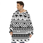Black And White Polynesian Pattern Print Hoodie Blanket