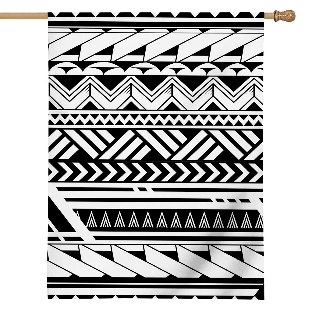 Black And White Polynesian Pattern Print House Flag