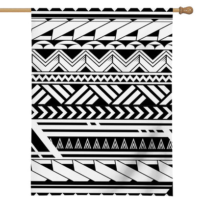 Black And White Polynesian Pattern Print House Flag