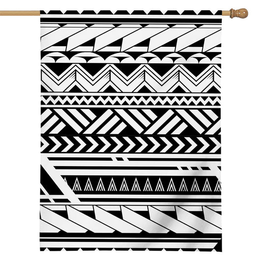 Black And White Polynesian Pattern Print House Flag