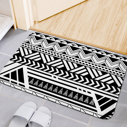 Black And White Polynesian Pattern Print Indoor Door Mat