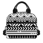 Black And White Polynesian Pattern Print Insulated Lunch Bag