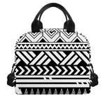 Black And White Polynesian Pattern Print Insulated Lunch Bag