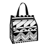 Black And White Polynesian Pattern Print Insulated Lunch Tote