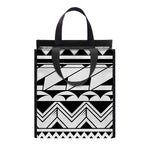Black And White Polynesian Pattern Print Insulated Lunch Tote