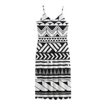 Black And White Polynesian Pattern Print Jersey Midi Cami Dress