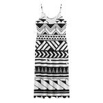 Black And White Polynesian Pattern Print Jersey Midi Cami Dress