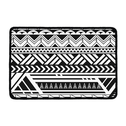 Black And White Polynesian Pattern Print Kitchen Mat