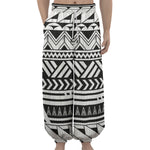 Black And White Polynesian Pattern Print Lantern Pants