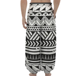 Black And White Polynesian Pattern Print Lantern Pants