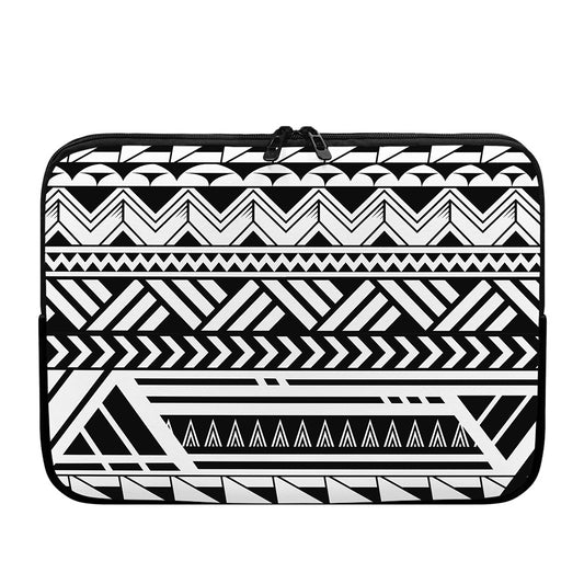 Black And White Polynesian Pattern Print Laptop Sleeve