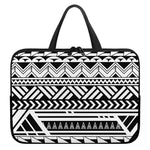 Black And White Polynesian Pattern Print Laptop Sleeve With Handle