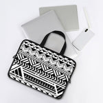 Black And White Polynesian Pattern Print Laptop Sleeve With Handle