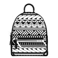 Black And White Polynesian Pattern Print Leather Backpack