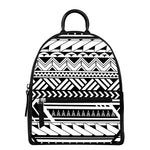 Black And White Polynesian Pattern Print Leather Backpack