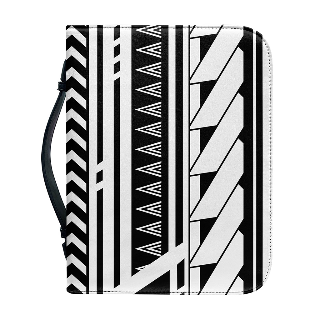 Black And White Polynesian Pattern Print Leather Bible Cover