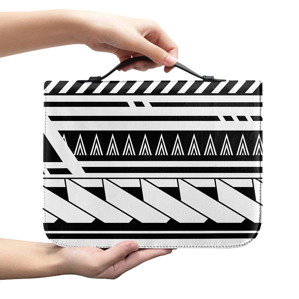 Black And White Polynesian Pattern Print Leather Bible Cover