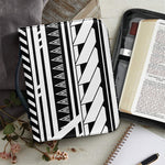 Black And White Polynesian Pattern Print Leather Bible Cover