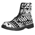 Black And White Polynesian Pattern Print Lace-Up Boots