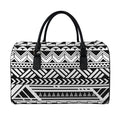 Black And White Polynesian Pattern Print Leather Duffel Bag