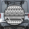 Black And White Polynesian Pattern Print Leather Spare Tire Cover