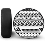 Black And White Polynesian Pattern Print Leather Spare Tire Cover