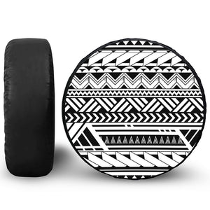 Black And White Polynesian Pattern Print Leather Spare Tire Cover