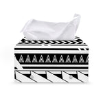 Black And White Polynesian Pattern Print Leather Tissue Box Cover