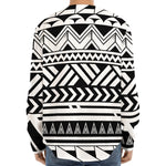 Black And White Polynesian Pattern Print Long Sleeve Baseball Jersey