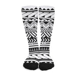 Black And White Polynesian Pattern Print Long Socks