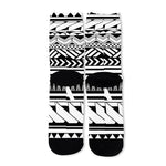 Black And White Polynesian Pattern Print Long Socks