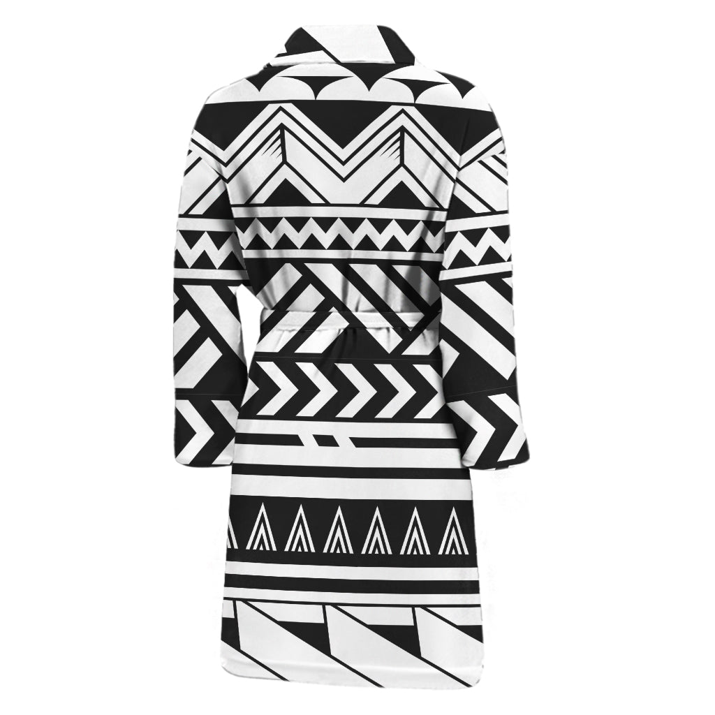 Black And White Polynesian Pattern Print Men's Bathrobe