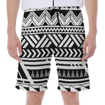 Black And White Polynesian Pattern Print Men's Beach Shorts