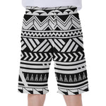 Black And White Polynesian Pattern Print Men's Beach Shorts