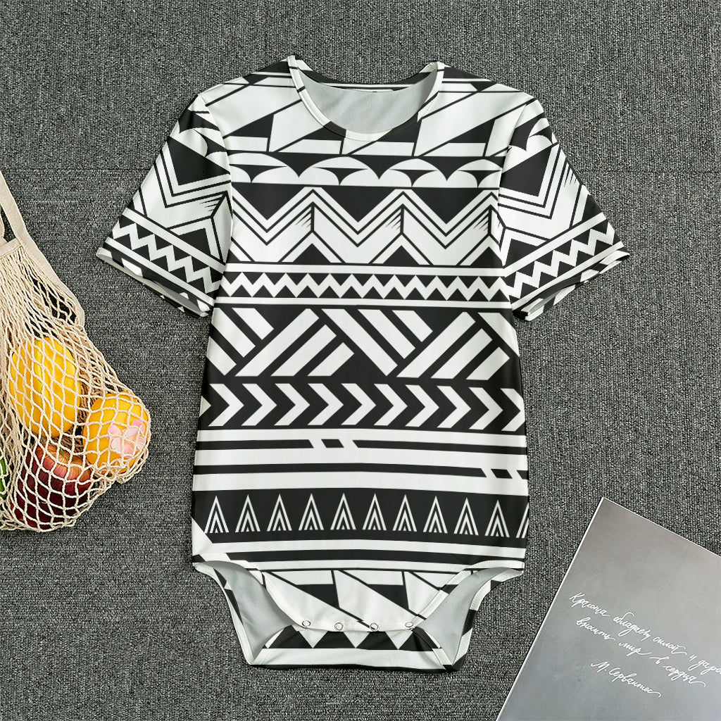 Black And White Polynesian Pattern Print Men's Bodysuit