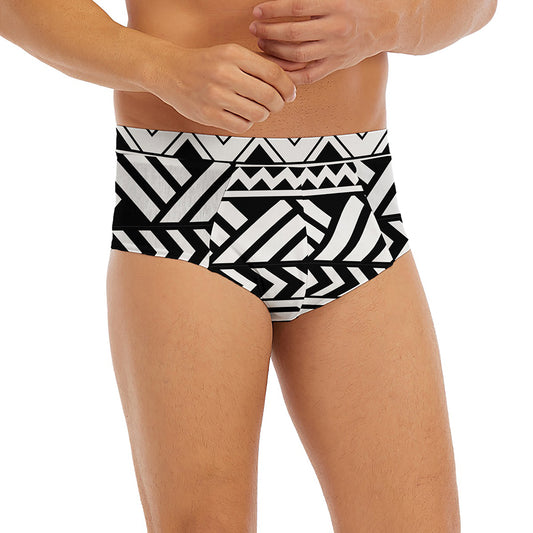 Black And White Polynesian Pattern Print Men's Briefs