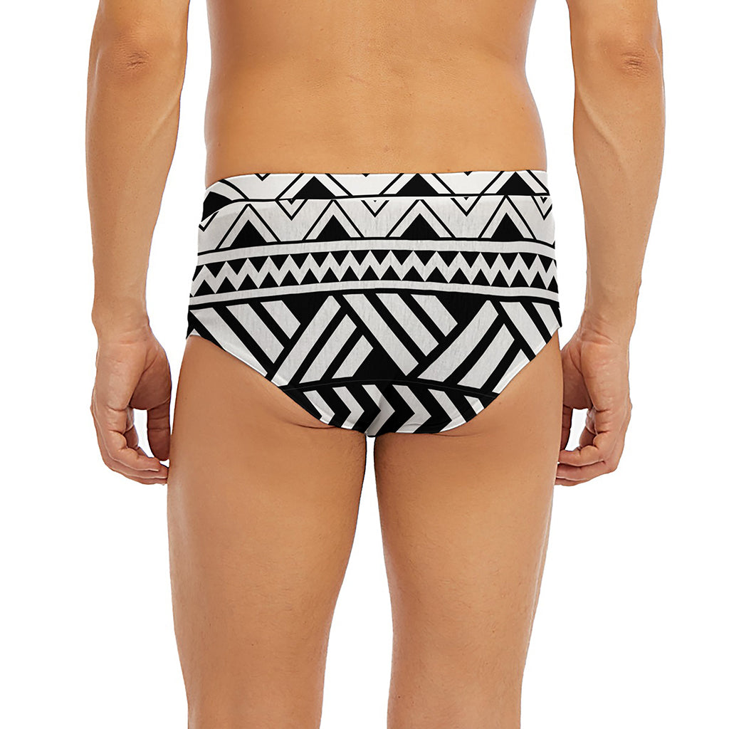 Black And White Polynesian Pattern Print Men's Briefs