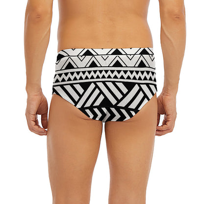 Black And White Polynesian Pattern Print Men's Briefs
