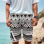Black And White Polynesian Pattern Print Men's Cargo Shorts