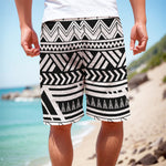 Black And White Polynesian Pattern Print Men's Cargo Shorts