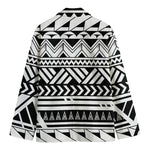 Black And White Polynesian Pattern Print Men's Cotton Blazer