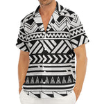 Black And White Polynesian Pattern Print Men's Deep V-Neck Shirt