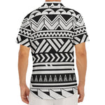 Black And White Polynesian Pattern Print Men's Deep V-Neck Shirt