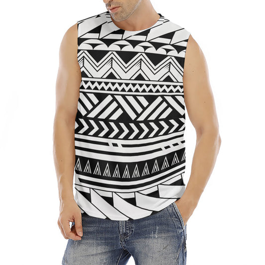 Black And White Polynesian Pattern Print Men's Fitness Tank Top