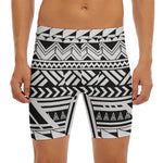 Black And White Polynesian Pattern Print Men's Long Boxer Briefs