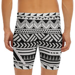 Black And White Polynesian Pattern Print Men's Long Boxer Briefs