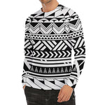 Black And White Polynesian Pattern Print Men's Long Sleeve Rash Guard