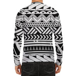 Black And White Polynesian Pattern Print Men's Long Sleeve Rash Guard