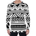 Black And White Polynesian Pattern Print Men's Long Sleeve T-Shirt