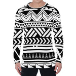 Black And White Polynesian Pattern Print Men's Long Sleeve T-Shirt